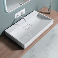 Lavabo suspendu avec bonde vasque à poser blanc 80x46x11cm évier Sogood Colossum 19-800 rectangulaire sans percage du robinet