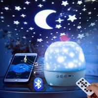 GAT17058-Veilleuse Projecteur Bébé Musicale Bluetooth Ciel Étoiles Projection Plafond LED Lampe Lumineuse 360Rotation pour Enfants