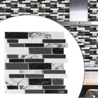 LZQ Lot de 10 feuilles de carrelage Adhésif 3D Brique avec motif marbre Crédence Adhésive Cuisine Stickers Muraux - 30×30cm, Noir