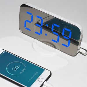 Radio réveil Réveil numérique miroir LED, horloge de répétition