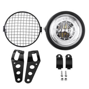 PHARES - OPTIQUES UNE©Phare LED Moto Lampe 12V + couvercle de phare en métal+ jeu de supports AR
