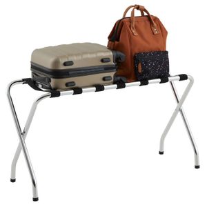 Porte-bagages Pliable En Bambou Double étage - Charge Max 150 Lb (étage Sup) / 50 Lb (inf) - Pour Rangement Valises Et Chaussures - Noir