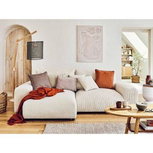 CANAPE CONVERTIBLE Canapé d'angle réversible en velours côtelé beige - Lisa Design - Garance - 4 places