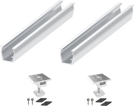 Kit De Fixation Pour Panneaux Solaires Sur Toit Tôle Trapézoïdale - Rails Aluminium 200 Mm, Pinces 35 Mm - Pour 4 Panneaux