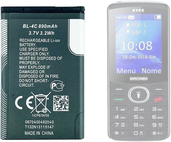 OH-BOX Batteria Per Brondi Amico, Nokia E Altri - BL-4C 890mAh