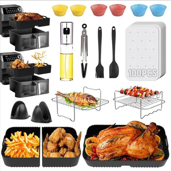 Accessoires Silicone Pour Friteuse Ninja AF500EU (10,4 L) - Lot De 3 - Noir - Réutilisables Et Lavables