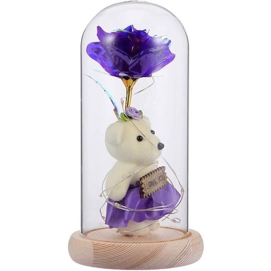 Sapin de Noël en dôme de Verre avec Lumière LED sur Socle en Bois