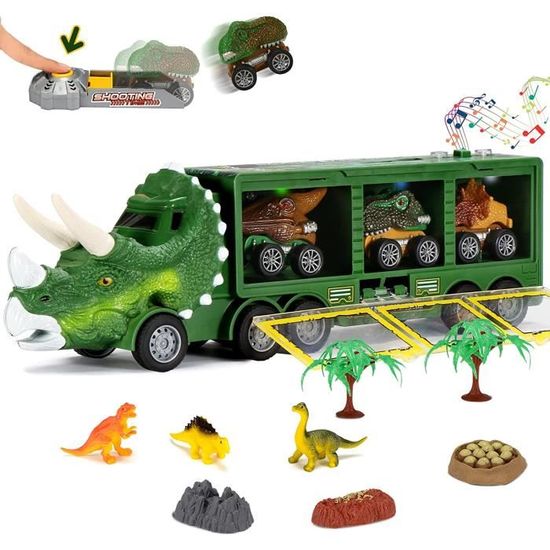 POPOYU Jouet De Transport De Dinosaures Tricératops Pour Enfants 3-8 Ans - Camion Avec 8 Figurines Dino - Heures D'Aventure Garanties !