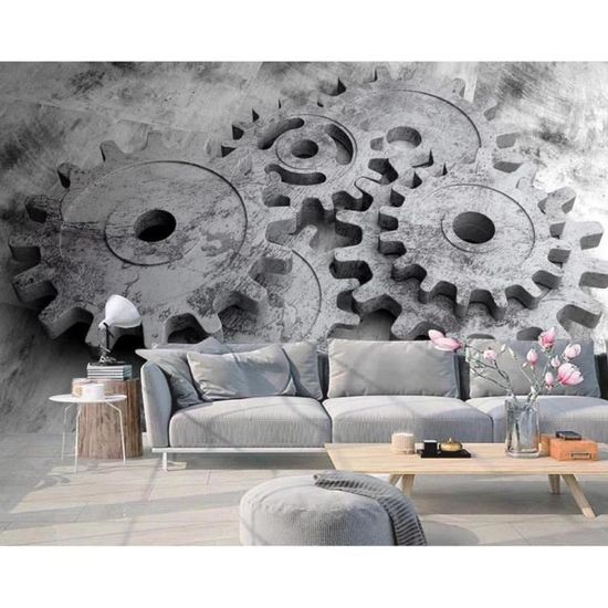 Papier Peint 3D Autocollant Luna - Motif Engrenage Mécanique R1035, Amovible, Coloré