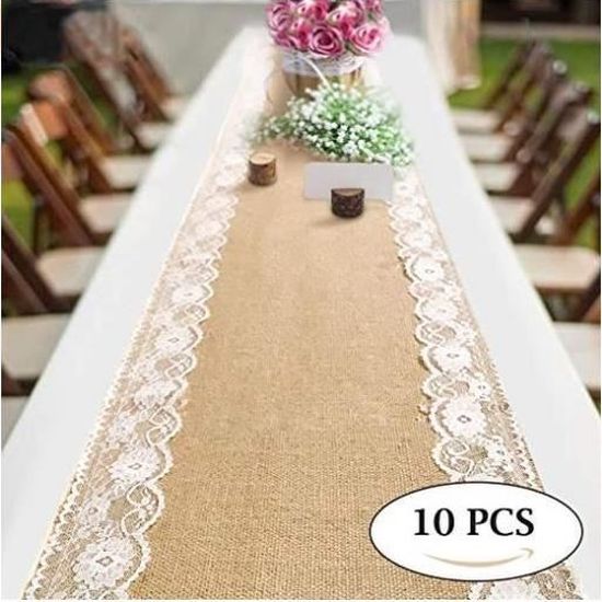 Lot 10 chemins de table jute dentelle 2.50m - Arts de la table Lot 10 chemins de table jute dentelle 2.50m - Arts de la table