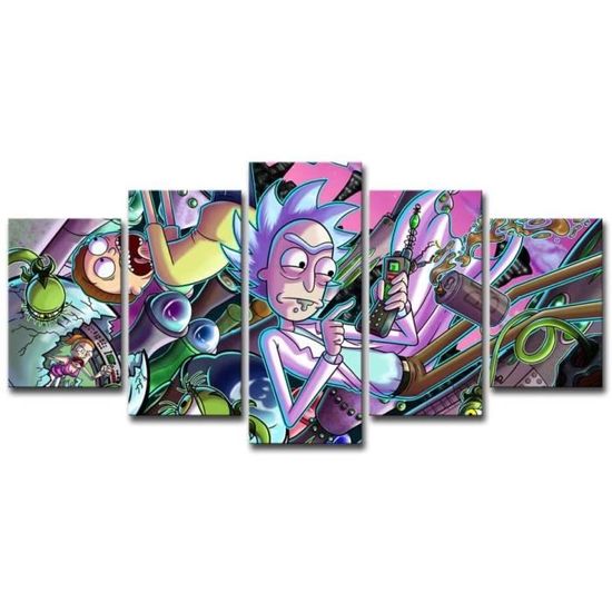 5 peintures sur toile-décoration murale-Rick et Morty Anime-Décoration de la maison-avec cadre-Peut être accroché-100x50cm[1014]