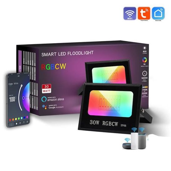 50W Projecteur LED RGB WiFi Intelligent, Projecteur Couleur Exterieur IP66 Etanche, Spot LED Multicolore Sync  Compatible avec Alexa
