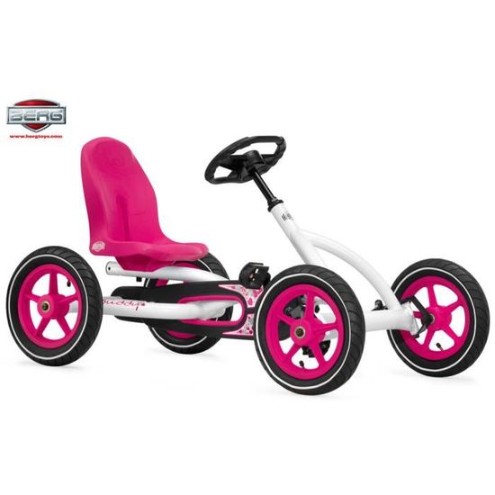 Kart à pédales BERG Buddy - Pour filles de 3 à 8 ans - Siège et volant réglables - Rose, blanc et noir