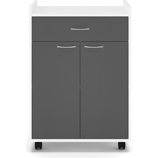 Meuble de Rangement Cuisine 2 Portes 1 Tiroir sur Roulettes 60 cm X 45 cm X 85 cm COOKY Gris