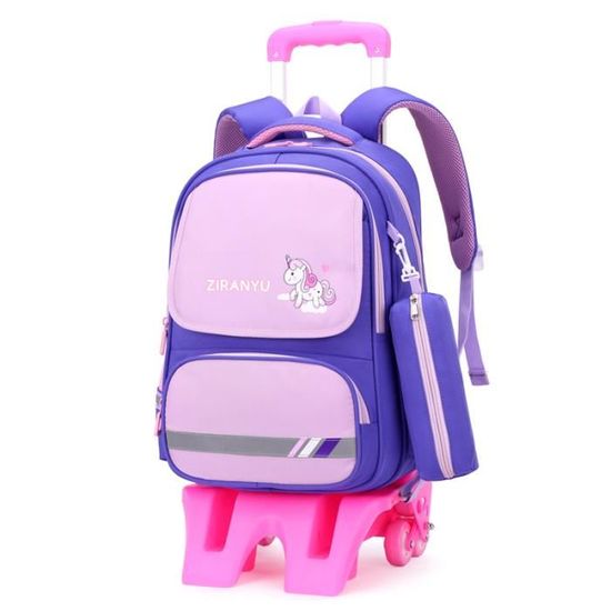 Sac à Dos Cartable à Roulettes Pour Enfant 6-10 Ans - 6 Roues En Caoutchouc, Tissu Imperméable, Dimensions 30x15x40 Cm, Bretelles Réglables - 10