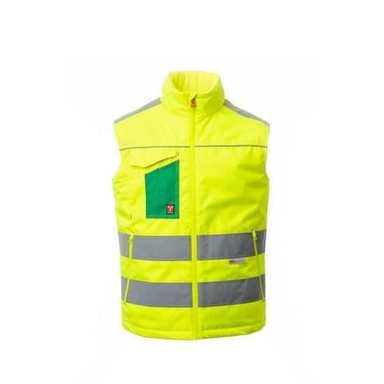 A-SAFETY Gilet De Travail Réfléchissant Haute Visibilité, Couleur Fluo Haute Visibilité Avec 4 Bandes Réfléchissantes, 7 Poches, Taille L, Jaune Et Violet, Grand