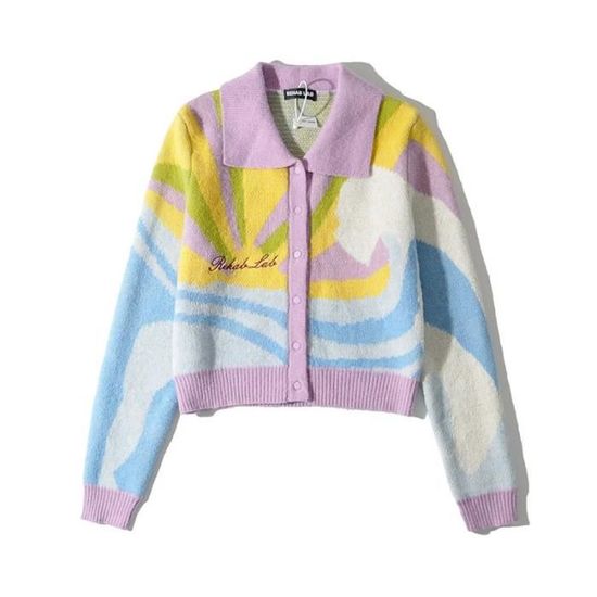 Cardigan Fille Coton Manches Longues Broderie Dessin Animé - Pull Tricot Mignon Col Crewneck