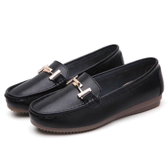 Mocassins Femme En Cuir Confortables - Sans Lacets, Antidérapants - Pour Travail, Loisirs, Marche - Pointure Large Disponible - 7