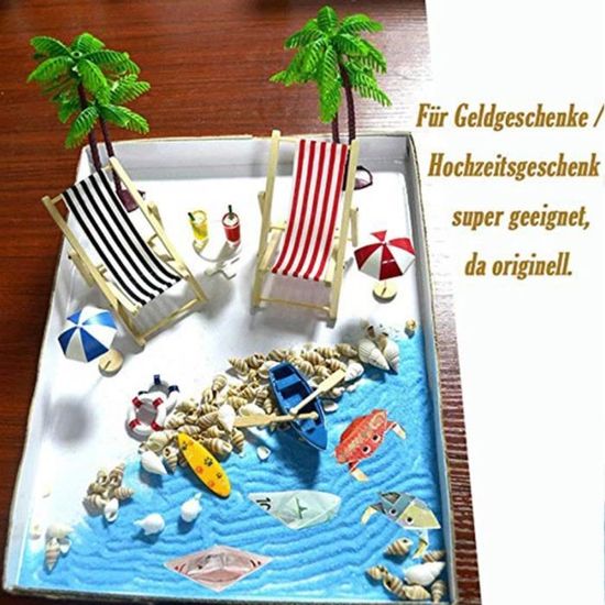12 Pièces Décoration Plage Miniature - Parasols, Chaises, Palmiers - Pour Maisons De Poupée, Dioramas