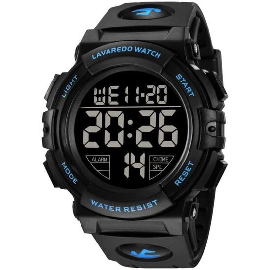 Montre Sport Numérique Qaum - Chronomètre, Alarme, étanche IPX4 - Grand écran LED - Pour Homme, Militaire