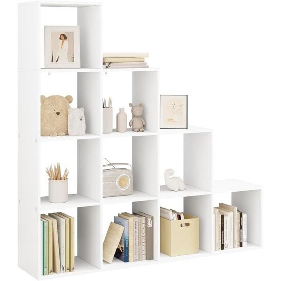 HEXCELEN Bibliothèque Blanche 10 Compartiments - Meuble De Rangement Livres Polyvalent, Étagère Cubique Verticale Ou Horizontale, 30 X 80 X 136 Cm