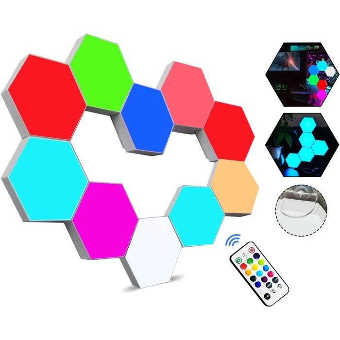 Panneau LED Mural avec Télécommande,Intelligent Lumières Hexagonales  Contrôle Tactile RGB Lampe Gaming Veilleuses DIY Géométrie Module  d'épissurage
