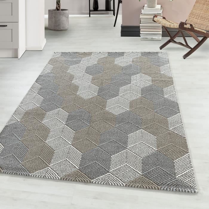 Tapis Moelleux XLARGE 160x230 Cm - Design Moderne à Carreaux Rouge Et Beige - Neuf