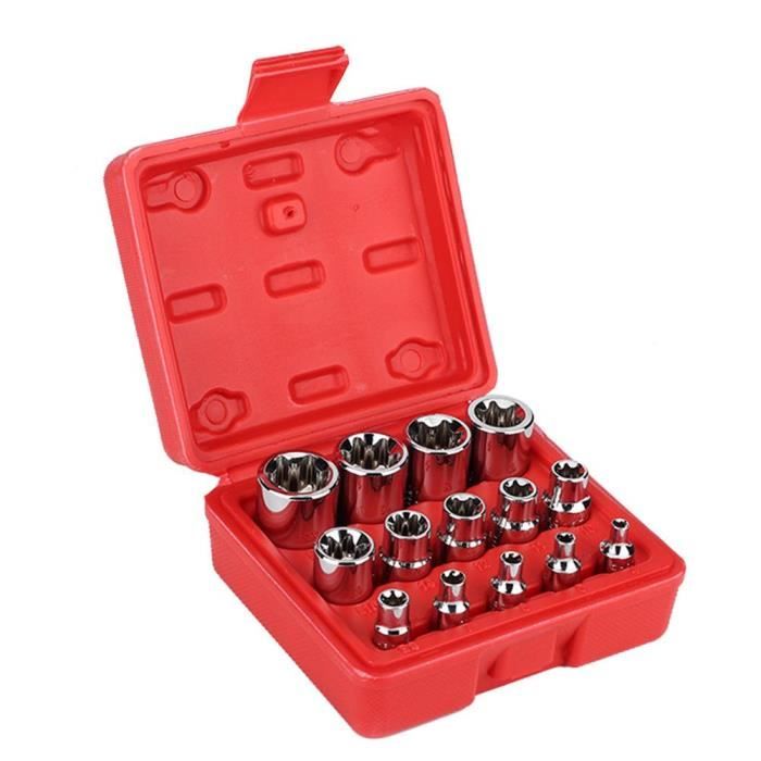LIA Jeu de 14Pcs Clé à Douilles Torx en E, Jeu de Douilles Embout Torx Etoile Type 1/4’’ 3 / 8’’ 1 / 2’’