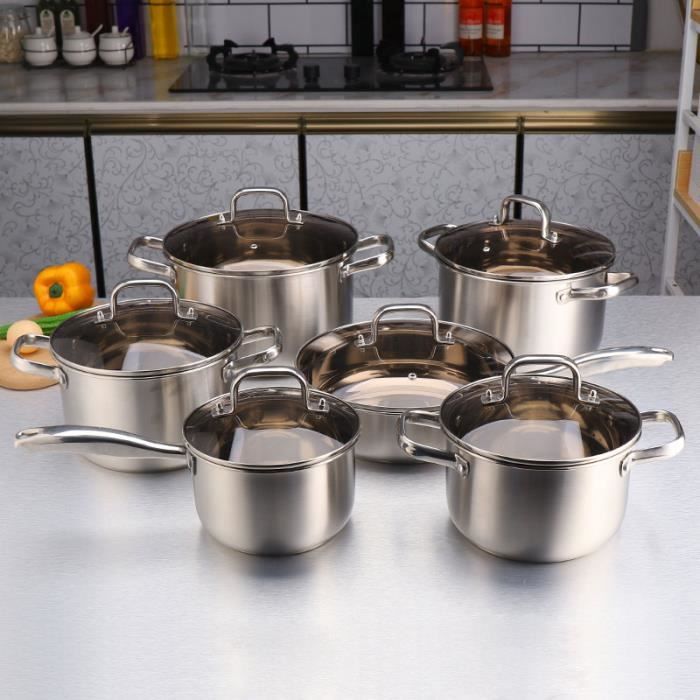 Batterie de cuisine Lot de 6 Casserole en acier inox,6 Tailles