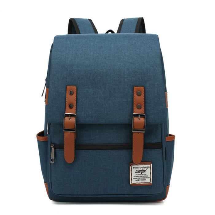 Sac à dos rétro pour ordinateur portable pour hommes et femmes, adapté pour Macbook 15,6 pouces, sac à dos universitaire(bleu foncé)