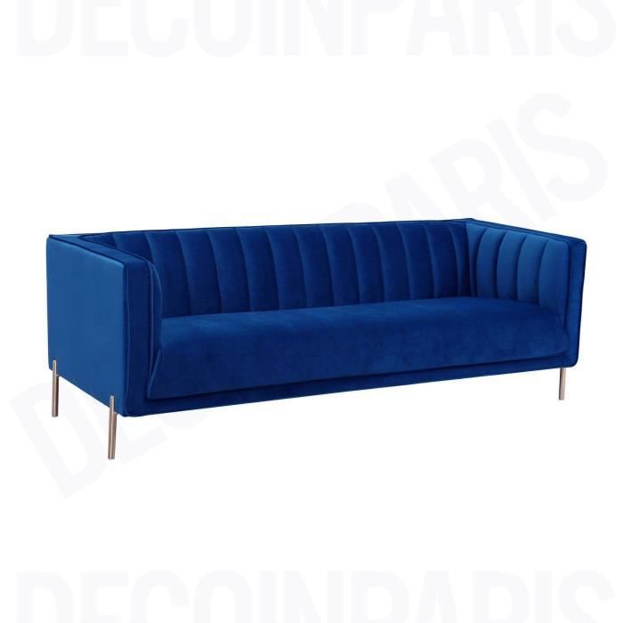 Canapé droit 3 places Bleu Velours Design