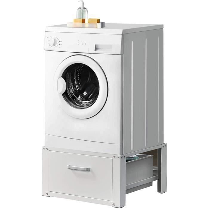 Kit de Superposition Intercalaire Lave-Linge Sèche-Linge Support de Lave-Linge avec Tiroir Acier Aluminium Blanc 63 x 54 x 31 cm