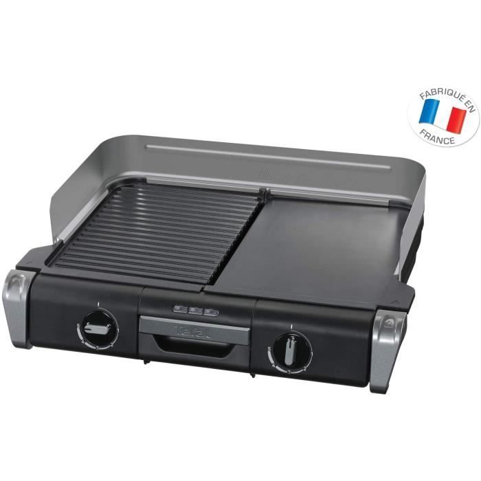 Tefal TG804D14 Barbecue Électrique BBQ Family Flavor 2 en 1 de Table Grill Plancha Thermostat Réglable 2 Surfaces de Cuisson 2400W
