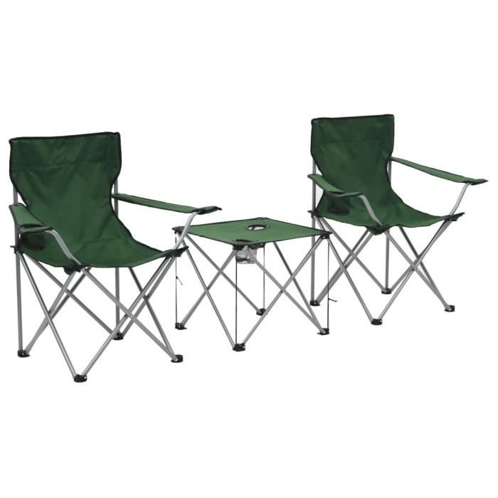 vidaXL Table et chaises de camping 3 pcs Vert