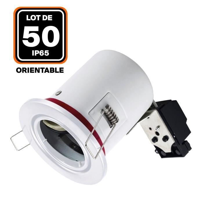 Lot de 50 Supports Spot BBC Orientable Blanc avec Douille GU10