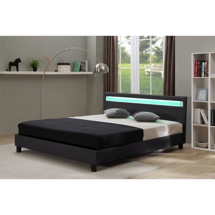 Lit LED -Maria- - 140 x 190 cm - Noir