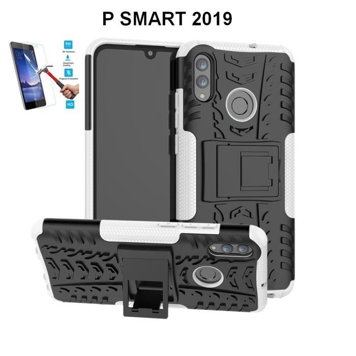 Huawei P Smart 2019 Anti Choc Blanc + Film Verre Tempé Coque Housse Etui hfs-house®