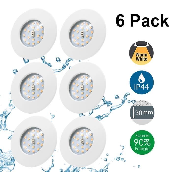 Kimjo 6X Spots LED Encastrables Etanche IP44 Pour Salle de Bain, Plafonnier Encastré Étanche Ultra Plat 5W 500lm Blanc Chaud 3000K