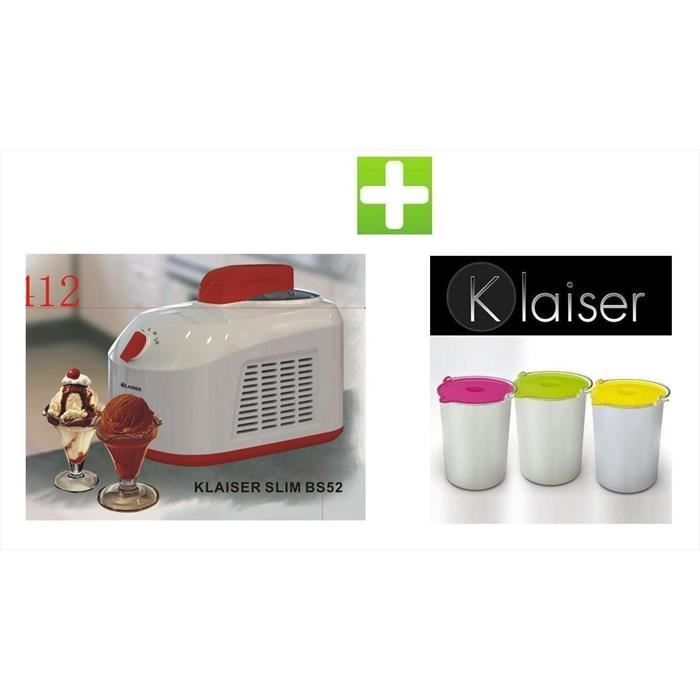 PACK KLAISER SLIM BS52 TURBINE A GLACES PROFESSIONNELLE AVEC LIVRE DE 62 RECETTES + Set de 3 Bols Supplémentaires