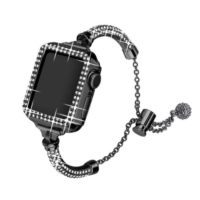 Pour Apple Watch Series 1-2-3 38Mm Bracelet Élégant Métal Decor Strap De Poignet + Hollow Cas De Montre Bien Protégé Pc - Noir
