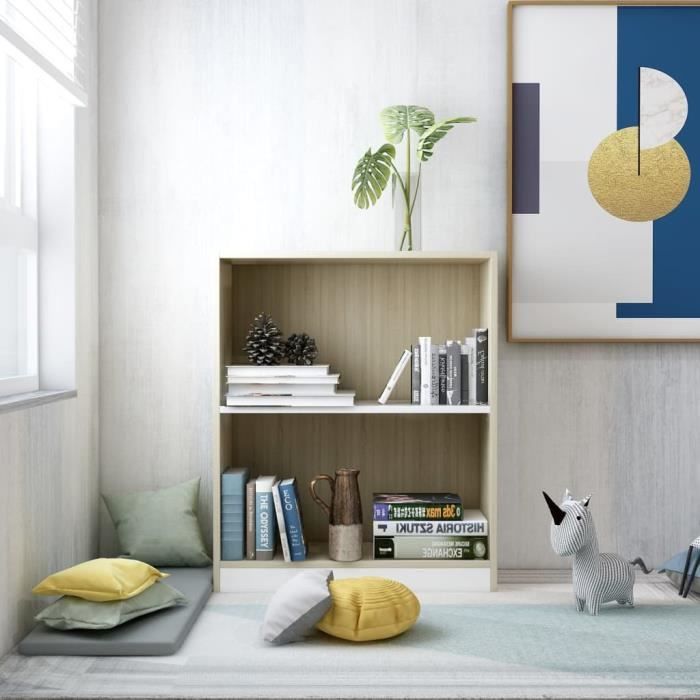 Bibliothèque Etagère de Rangement Étagère pour Livres Blanc et chêne sonoma 60 x 24 x 74,5 cm Aggloméré