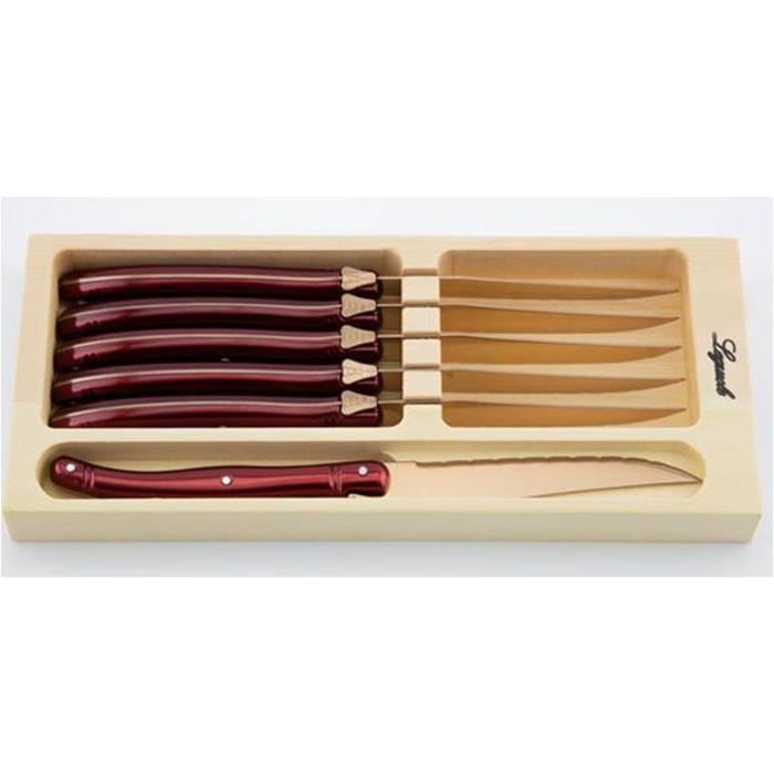 PRADEL EXCELLENCE 7209-6BTD Coffret 6 couteaux steack Laguiole - Manche Titane rose / Lame dorée
