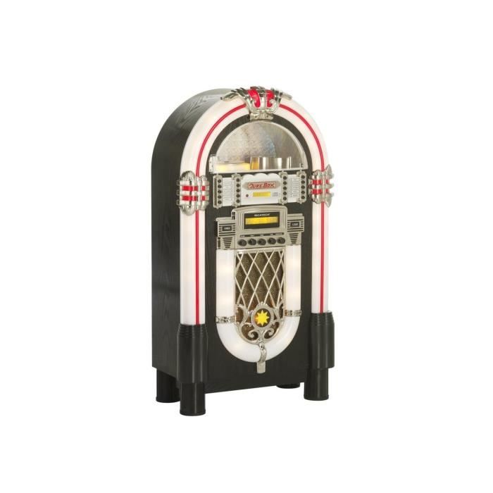 Ricatech RR950 Chaîne Hi fi style Jukebox rétro - lecteur CD - entrée AUX compatible MP3 - tuner radio FM-AM - éclairage LED - noir