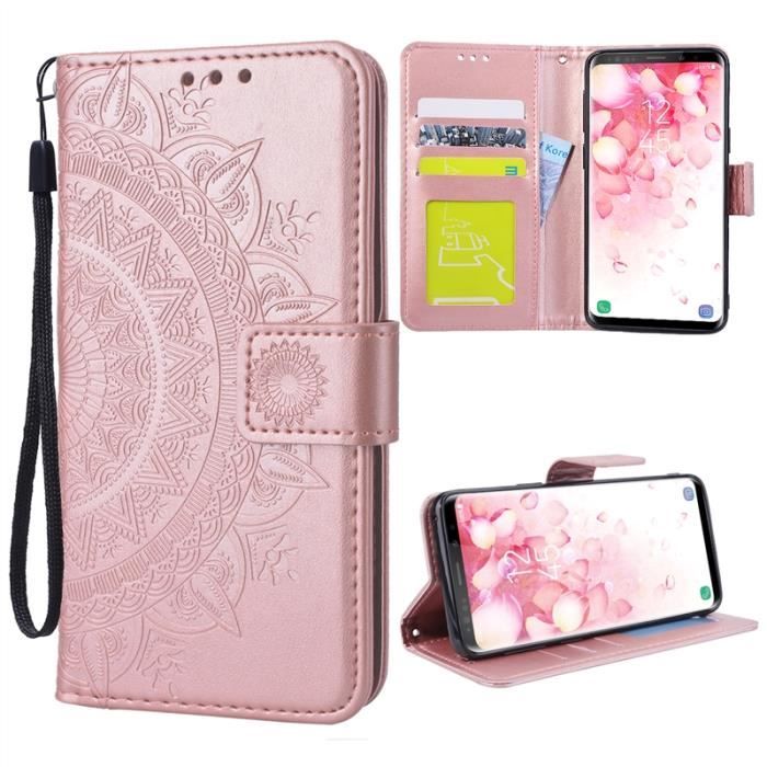 SMARTLEGEND Étui Cuir Samsung Galaxy S9 plus Coque fleur motif anti choc anti choc Rabat Protection Rose Or