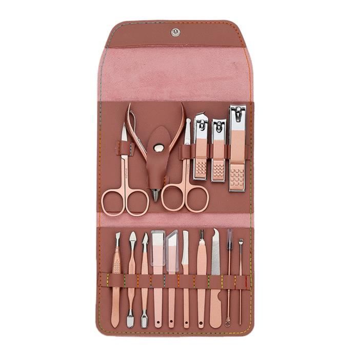 1 Set of 16PCS Rose Gold Nail Clippers Kit Portable Art Tool PU Bag Packed FAUX FAUX ONGLES - CAPSULE - TIPS - FORME - PROTHESE