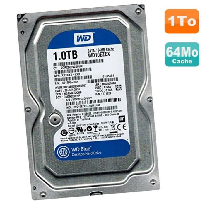 Disque Dur 1to Wd Blue Sata Iii 3.5- Wd10ezex-60m2na0 691790-003 7200rpm 64mo