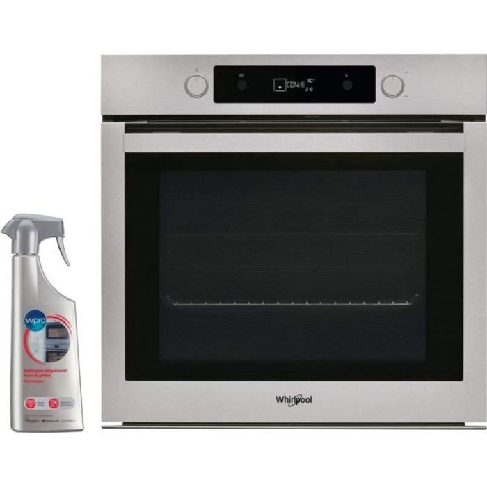 WHIRLPOOL Four Pyrolyse encastrable inox Multifonction 73L 7 modes de cuisson 56 Inox