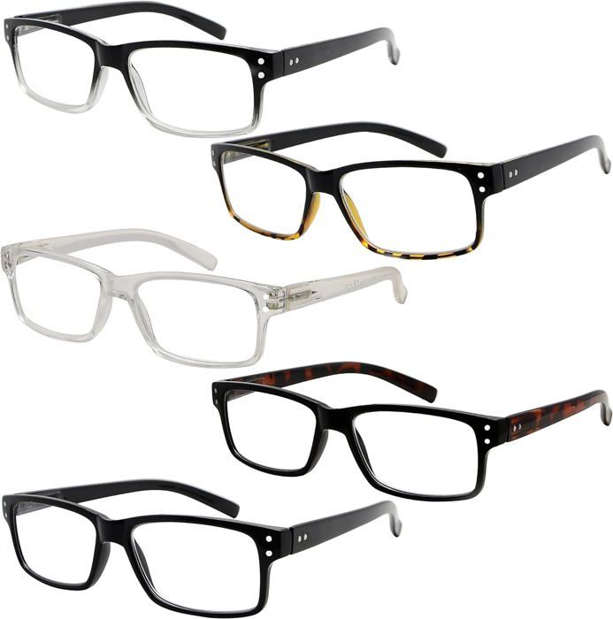 LANLANG Lot De 5 Lunettes De Lecture à Charnière Ressort – Monture Noire – Dioptrie +1,0 (autres Puissances Disponibles)