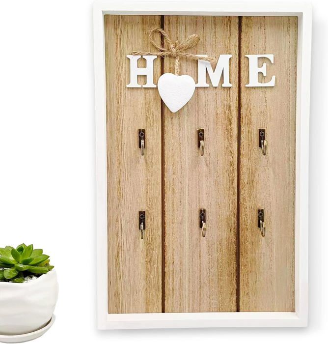 Armoire à clés Boîte à clés Murale en Bois avec 6 Crochets à Suspendre pour clés Boîte de Clés en Bois Armoire à clés30x20x3cm