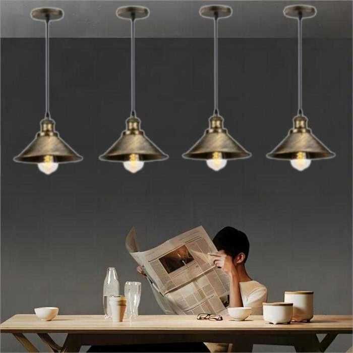 WOTTES 4 x Rétro Suspension Luminaire Industriel Design Edison Luminaire Plafonnier E27 Lustre Suspension en Métal Ø22cm Bronze
